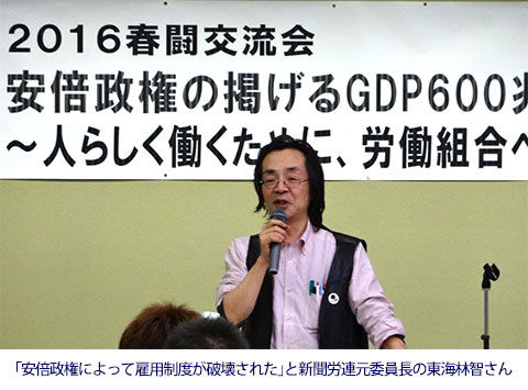 「安倍政権によって雇用制度が破壊された」と新聞労連元委員長の東海林智さん